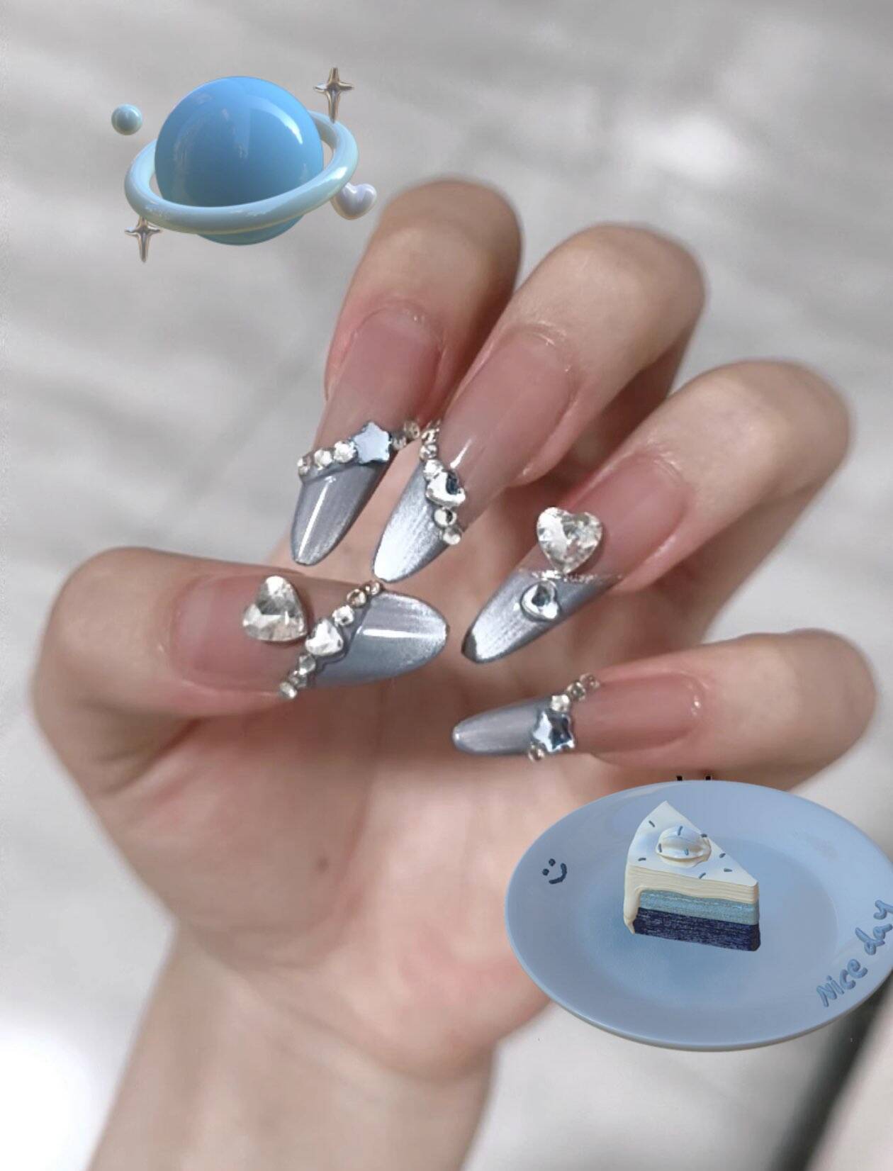 青精霊愛心砕鈷猫眼爆閃さわやかフランス長楕円着用甲