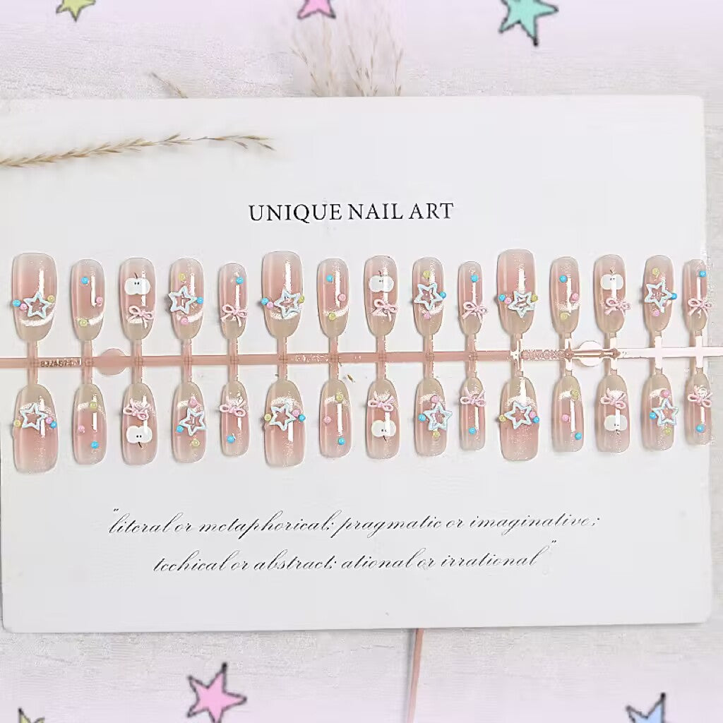 青りんごの楽園蝶々結び星ドーパミン飾り長い楕円の甘くてかわいい甲をつけ