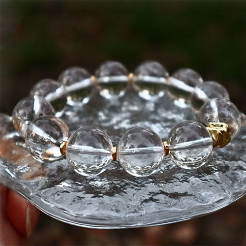 13mm氷魄融金天然水晶腕輪ブラジル白水晶手串