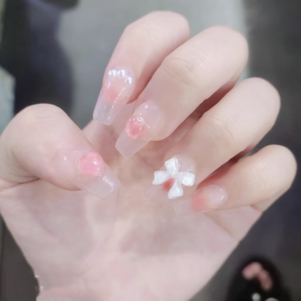 乙女心元気乙女リボンハートパール立体装飾チークグラデーションヌードピンク台形着甲