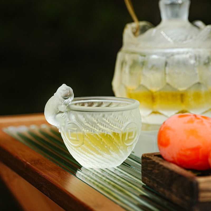 瑠璃銅銭猫カップ 可愛い女性用茶杯茶碗