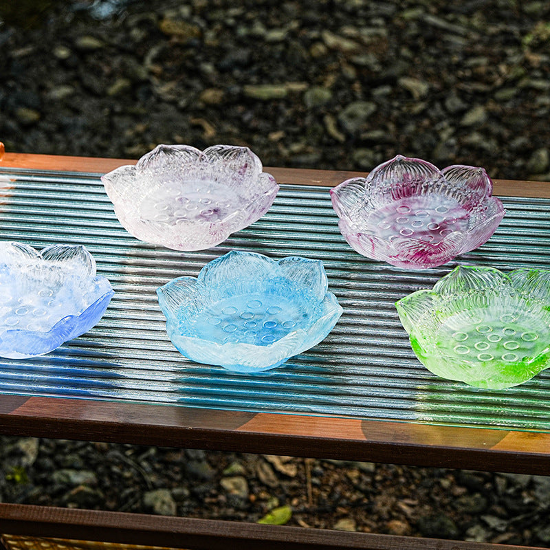 古法琉璃 粉焼き蓮花 蓮実ろうそく台