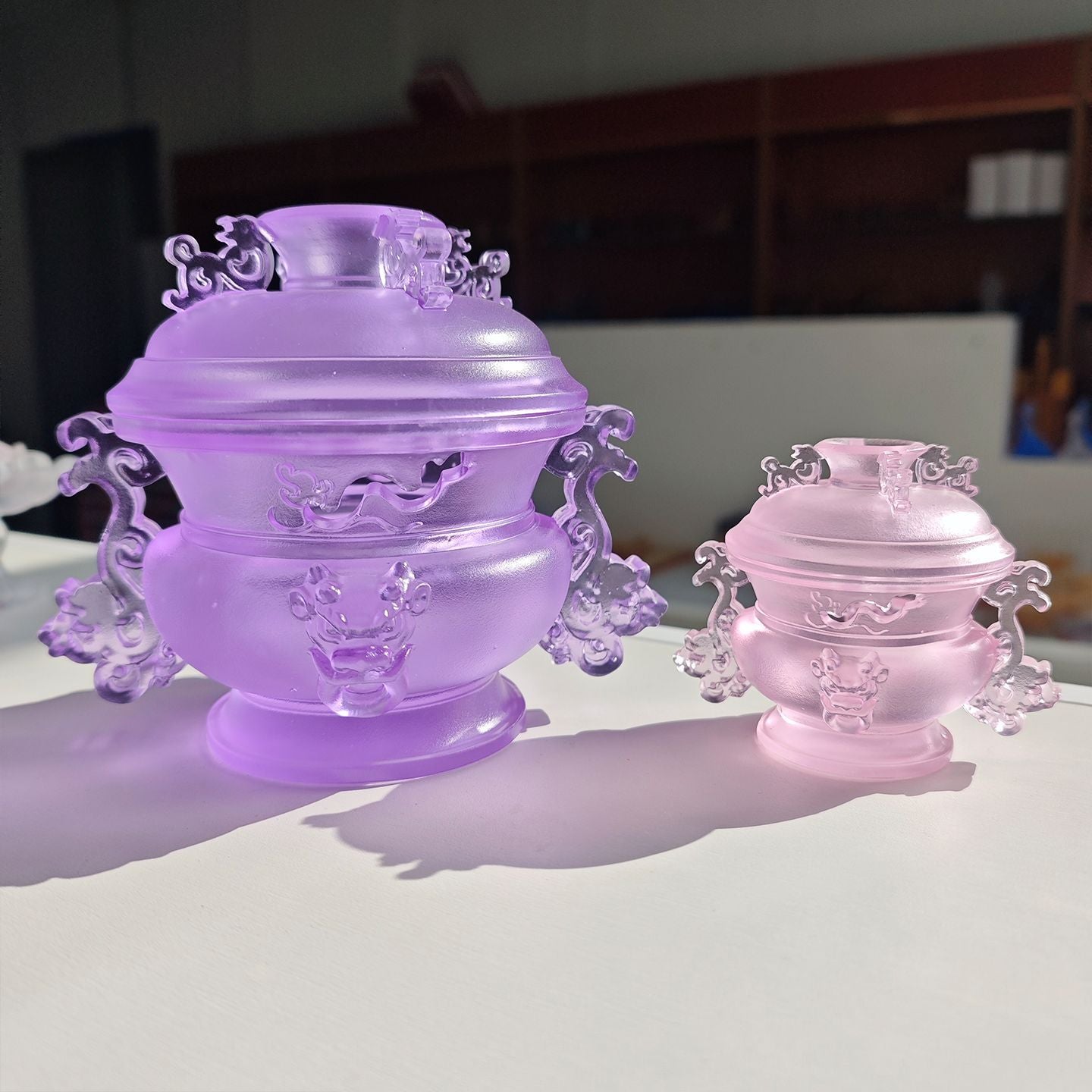 古法琉璃南博院復刻蟠螭耳蓋炉 琉璃香炉 博山炉 小粉炉 デスクトップ装飾品 収納