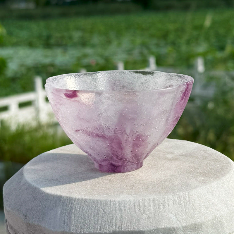 古法瑠璃 粉焼き瑠璃 芙蓉花口酒杯