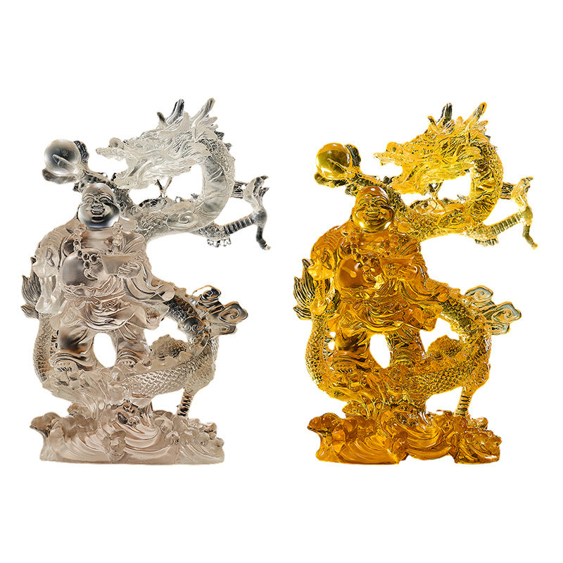 古法手作り瑠璃 干支龍 昇龍ミロク仏置物