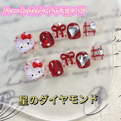Hello Kitty ドット柄が可愛い 爆閃ハート星パールダイヤモンド 甘いマニキュア