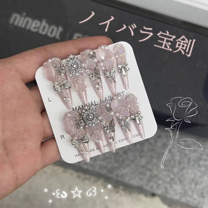 【きらびやかな夢】復雑装飾蝶バラ立体装飾高級独特細長着用甲