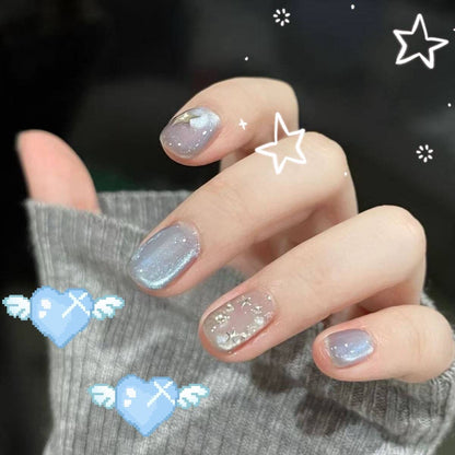 青い猫の目の星の砕いたダイヤ短い方円透明顕白着用甲