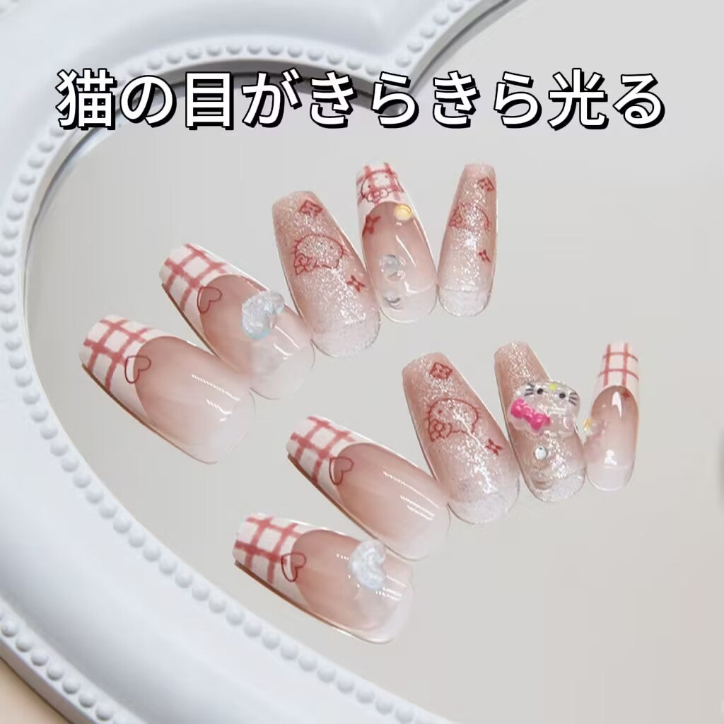 ハローキティの碁盤の目の長い台形の手描きがかわいい甘い着甲