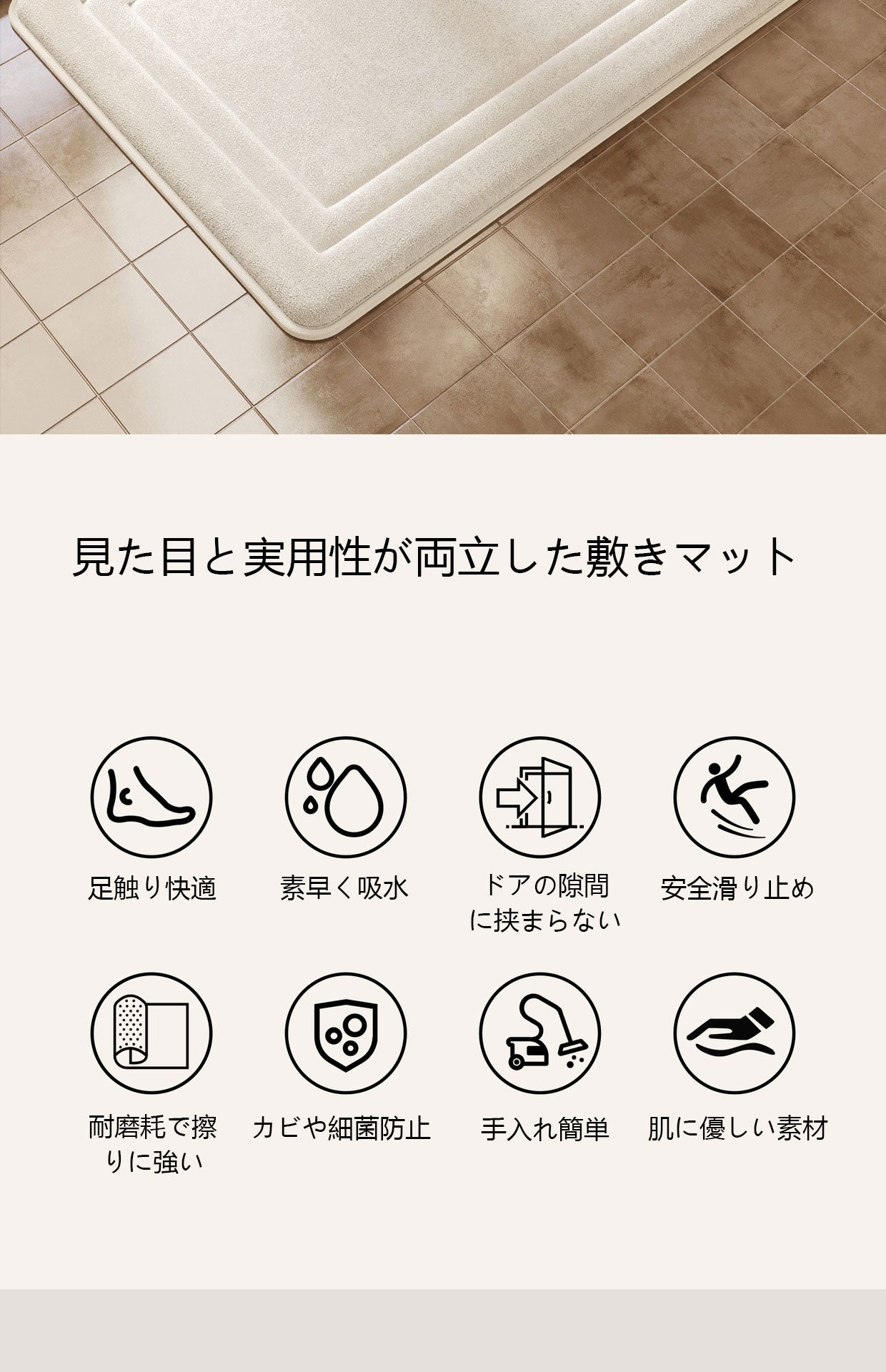 浴室の入り口用吸水速乾フットマット 家庭用トイレ防滑マット 厚手で汚れに強い小サイズのマット