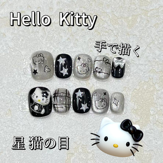 Hello Kitty暗黒系のかわいい手画猫目爆閃着用甲