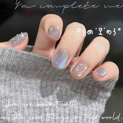 青い猫の目の星の砕いたダイヤ短い方円透明顕白着用甲