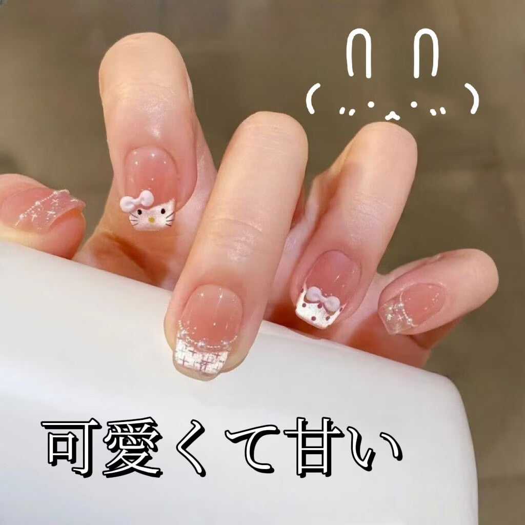Hello Kitty蝶結びクラッシュキャッツアイキラキラ甘くて可愛い軽めフレンチウエアラブル