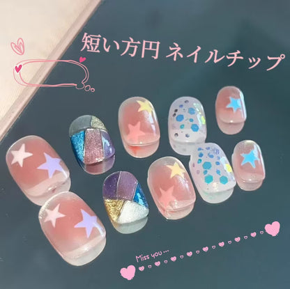 星光跳跳糖夏ドーパミン夢幻猫の目のような童話可愛くて手描き別格の短い方円甲を身に着け