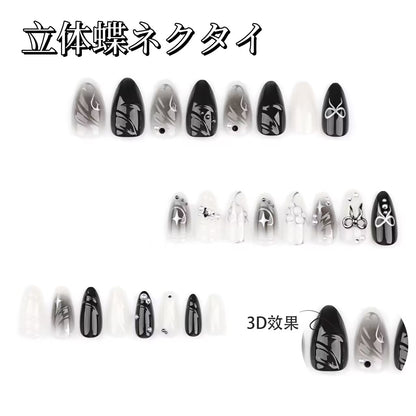 黒ぼかし  3D立体純手手描きリボン  四芒星真珠装飾  ギャル暗黒系アーモンド型着用甲