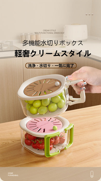 二重構造の水切り籃、家庭用の可愛い果物籃、洗浄と水切りが二合一、厚手の果物バサン、野菜洗い籃、蓋付き