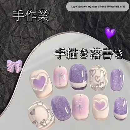 芋泥波波手画落書き紫の味が優しく見えます白短方円甲を身に着け