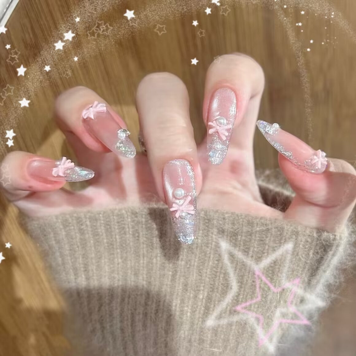 【バレエシューズ】蝶ネクタイ真珠装飾キャッツアイ爆閃砕砕ダイヤ優しい甘さ別格長楕円着用甲