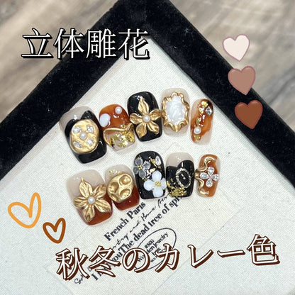 万象生立体彫刻秋冬のカレー色手描き高級で豪華な台形を身に着け