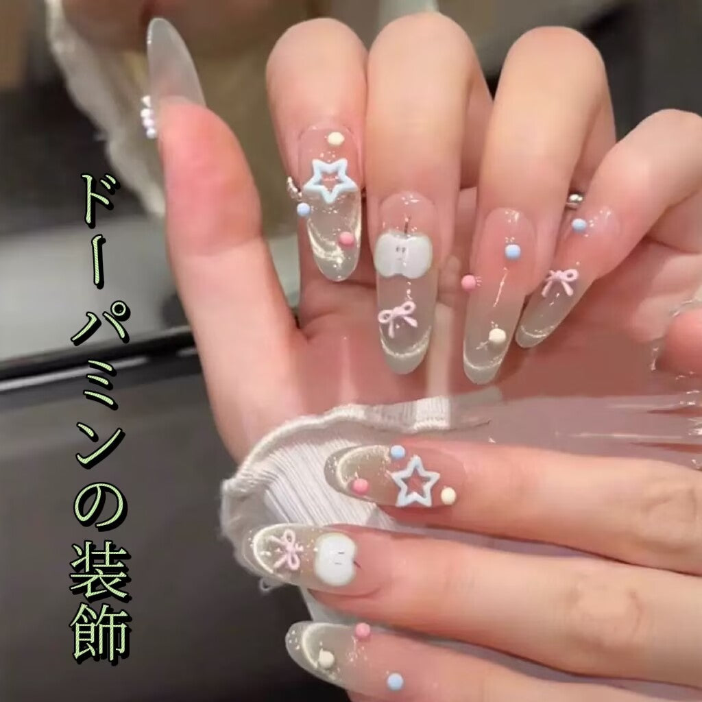 青りんごの楽園蝶々結び星ドーパミン飾り長い楕円の甘くてかわいい甲をつけ