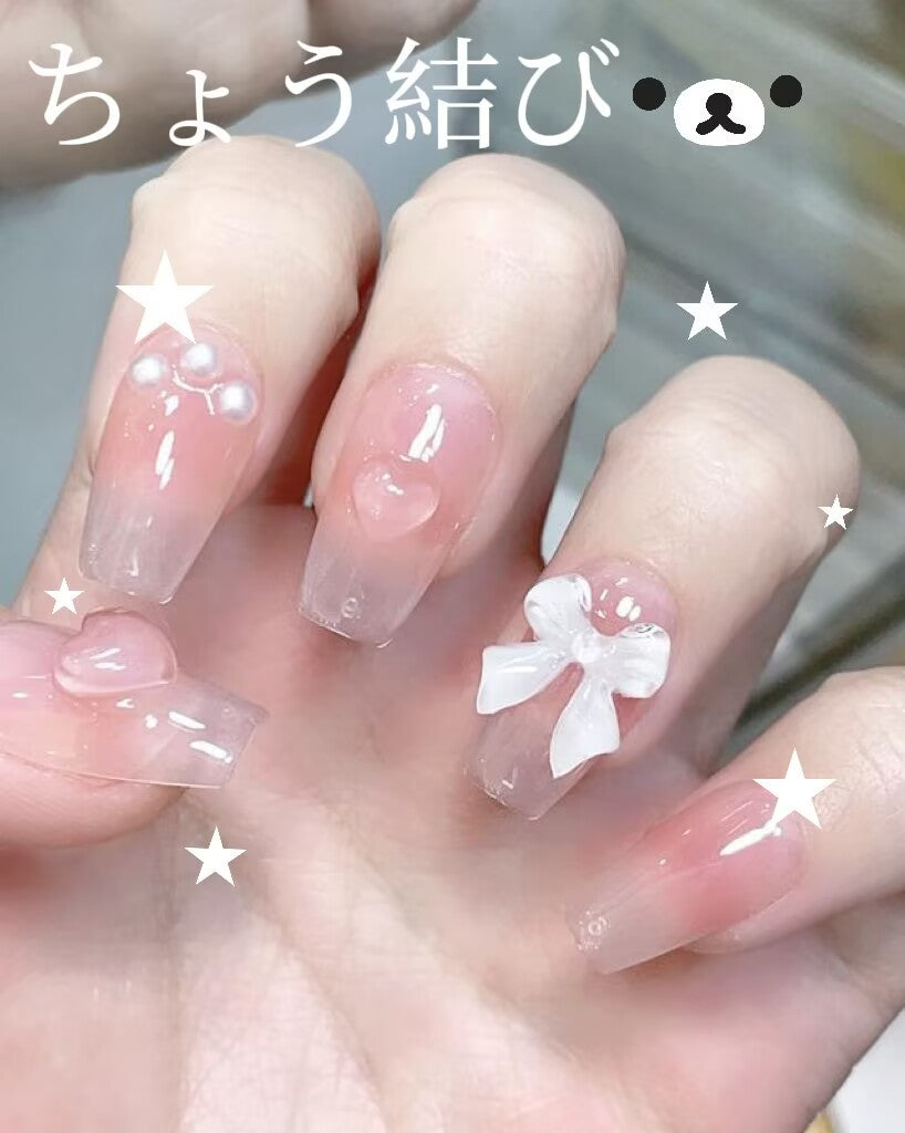 乙女心元気乙女リボンハートパール立体装飾チークグラデーションヌードピンク台形着甲