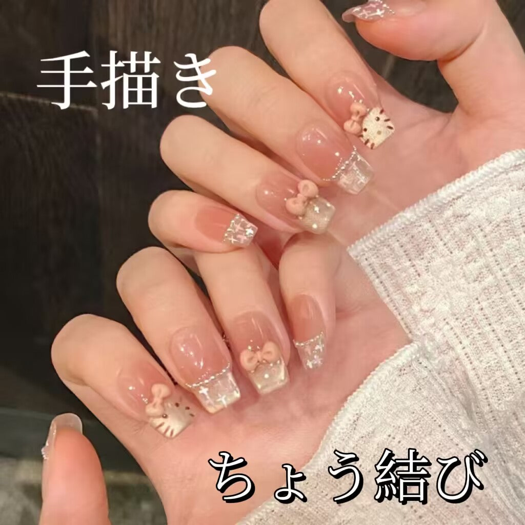 Hello Kitty蝶結びクラッシュキャッツアイキラキラ甘くて可愛い軽めフレンチウエアラブル