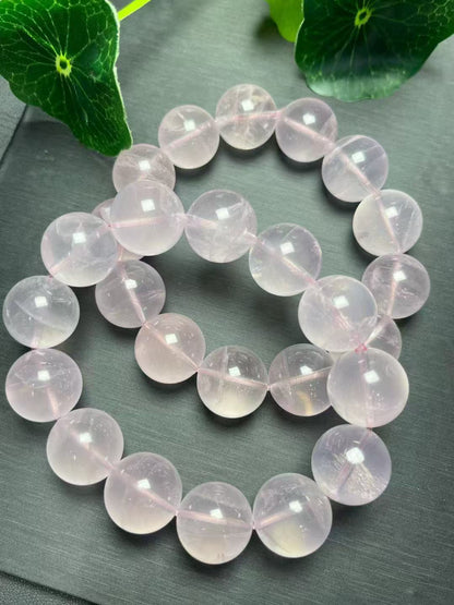 17mmピンク水晶のシングルストランドブレスレット