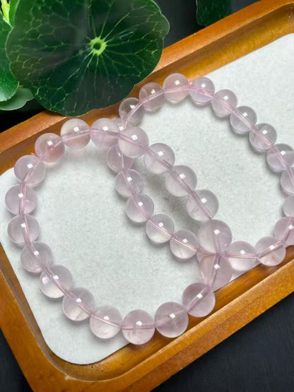 17mmピンク水晶のシングルストランドブレスレット