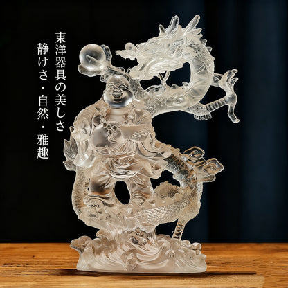 古法手作り瑠璃  干支龍  昇龍ミロク仏置物