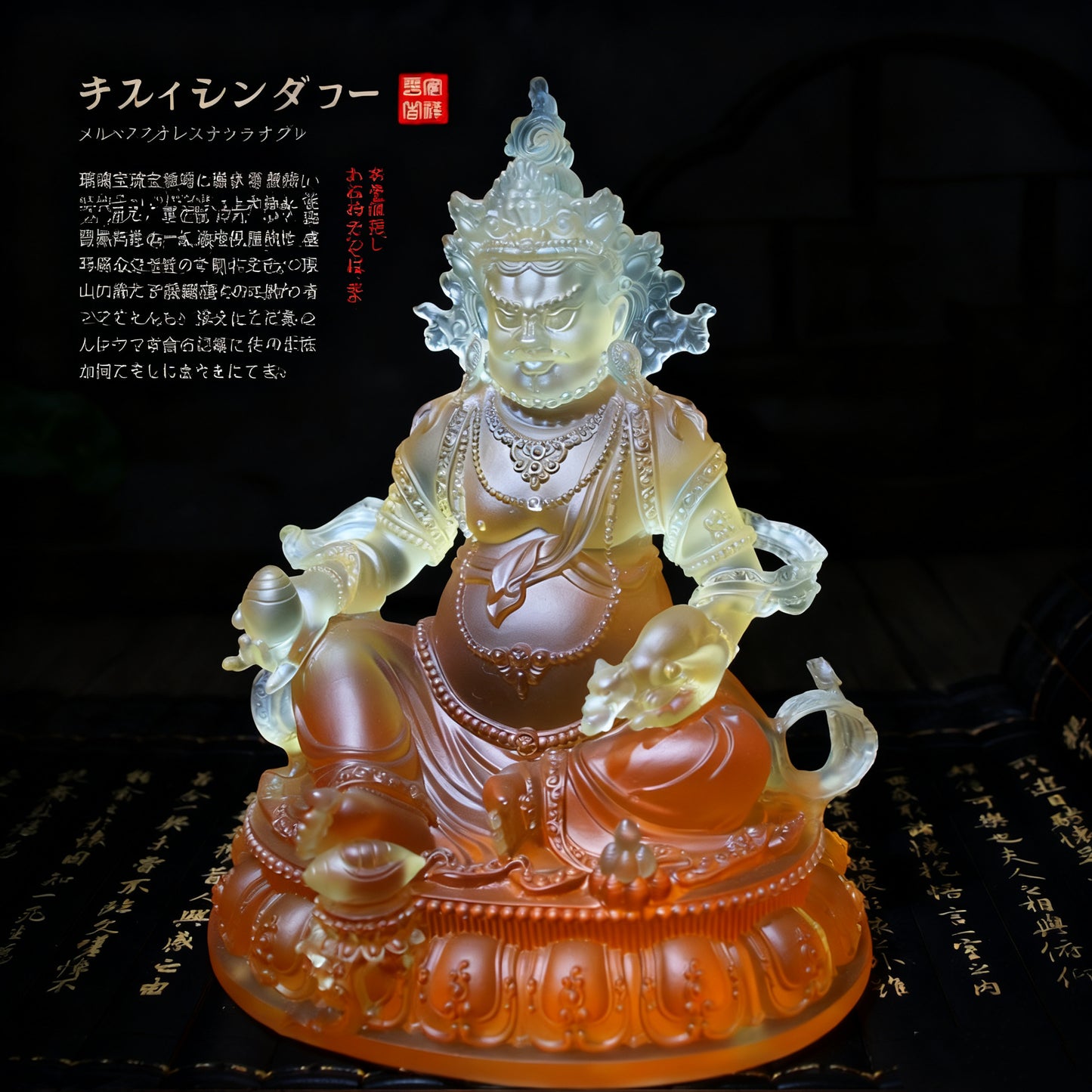 瑠璃黄財神仏像