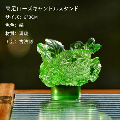 古法琉璃 粉焼琉璃   燭台  仏香台座