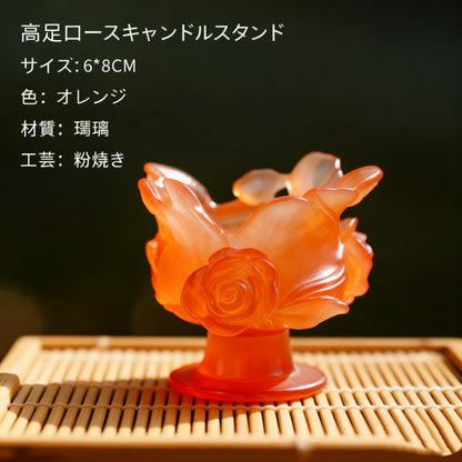 古法琉璃 粉焼琉璃   燭台  仏香台座