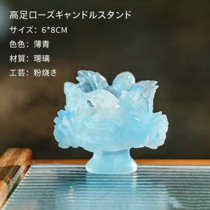 古法琉璃 粉焼琉璃   燭台  仏香台座