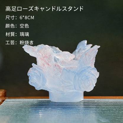 古法琉璃 粉焼琉璃   燭台  仏香台座