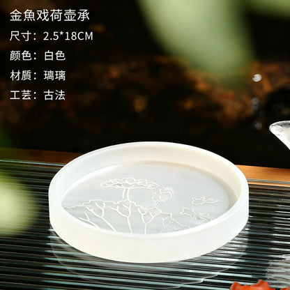 古法琉璃円形金魚戯蓮葉  花骨朵壺