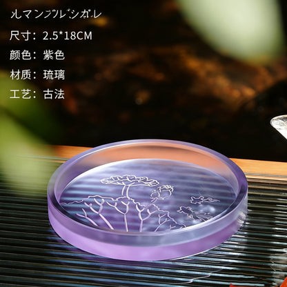 古法琉璃円形金魚戯蓮葉  花骨朵壺