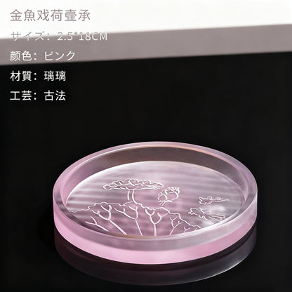 古法琉璃円形金魚戯蓮葉  花骨朵壺