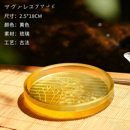 古法琉璃円形金魚戯蓮葉  花骨朵壺