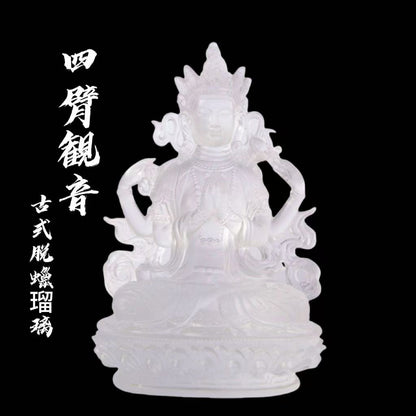古法脱蜡琉璃四臂観音菩薩仏像