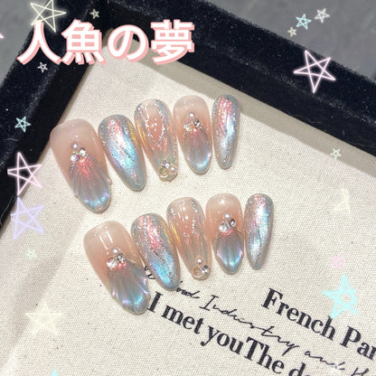 【人魚微夢】蔷薇真珠飾夢幻可愛純欲神秘高級感着用甲