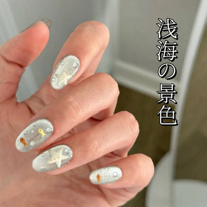 星河猫眼浅海之滴手画小魚水滴ユニークユニーク高級着用甲