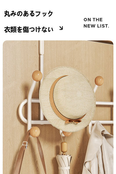 ミルクホワイトの寝室のドアの後ろの衣類掛け 家庭用ノンパンチ掛衣フック 玄関ドア用の帽子・コート・バッグ収納ラック