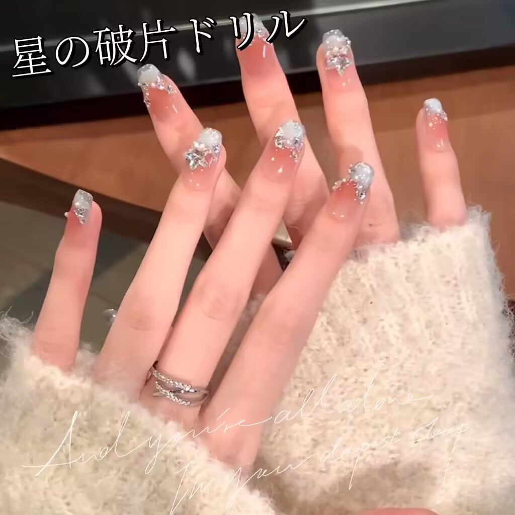 ブルーキャッツアイチークスタークラッシュ爽やかな白さ高級感のある手作りネイル