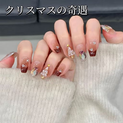 クリスマス奇遇新型純手制秋冬款高級感優しい気質カレー色立体装飾台形着用甲