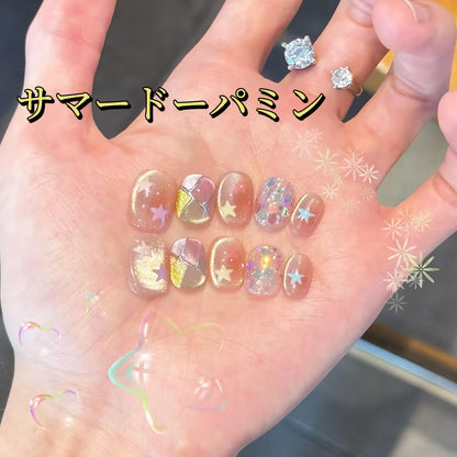 星光跳跳糖夏ドーパミン夢幻猫の目のような童話可愛くて手描き別格の短い方円甲を身に着け