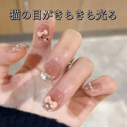 Hello Kitty蝶結びクラッシュキャッツアイキラキラ甘くて可愛い軽めフレンチウエアラブル