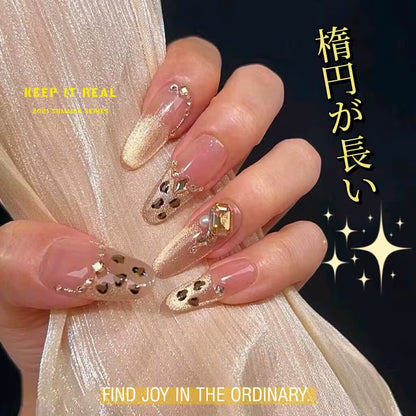 溶金豹紋フランス風雰囲気落日手手描き爆閃猫目秋のカレー色楕円着用甲