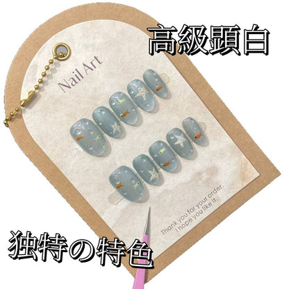 星河猫眼浅海之滴手画小魚水滴ユニークユニーク高級着用甲