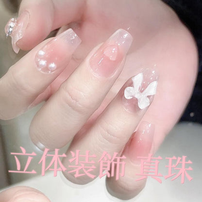 乙女心元気乙女リボンハートパール立体装飾チークグラデーションヌードピンク台形着甲