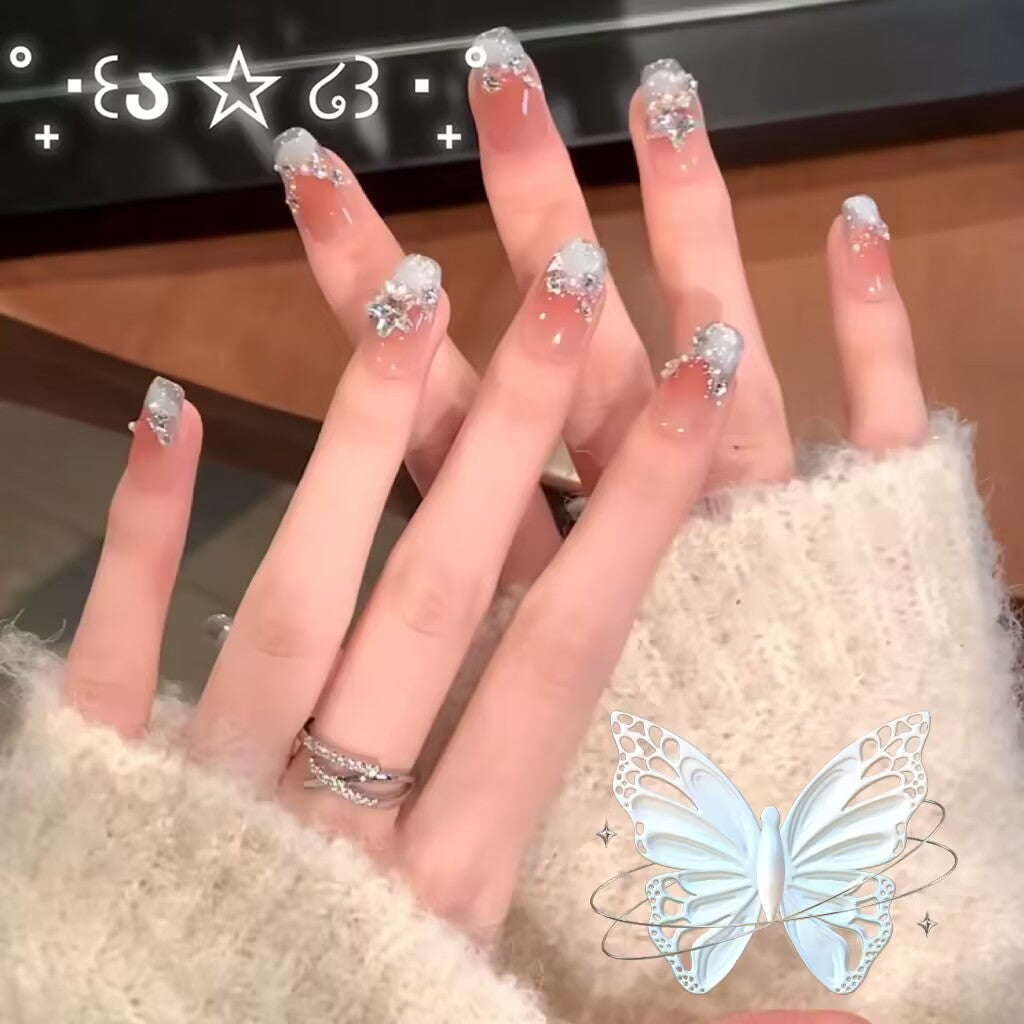 ブルーキャッツアイチークスタークラッシュ爽やかな白さ高級感のある手作りネイル